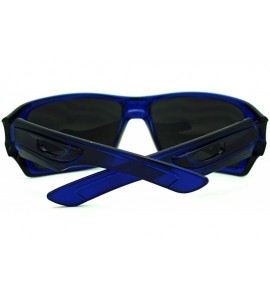 Rectangular Mens Mirrored Mirror Lens Sport Warp Plastic Frame Sunglasses Blue Blue - CQ11LXHTLOR $19.93