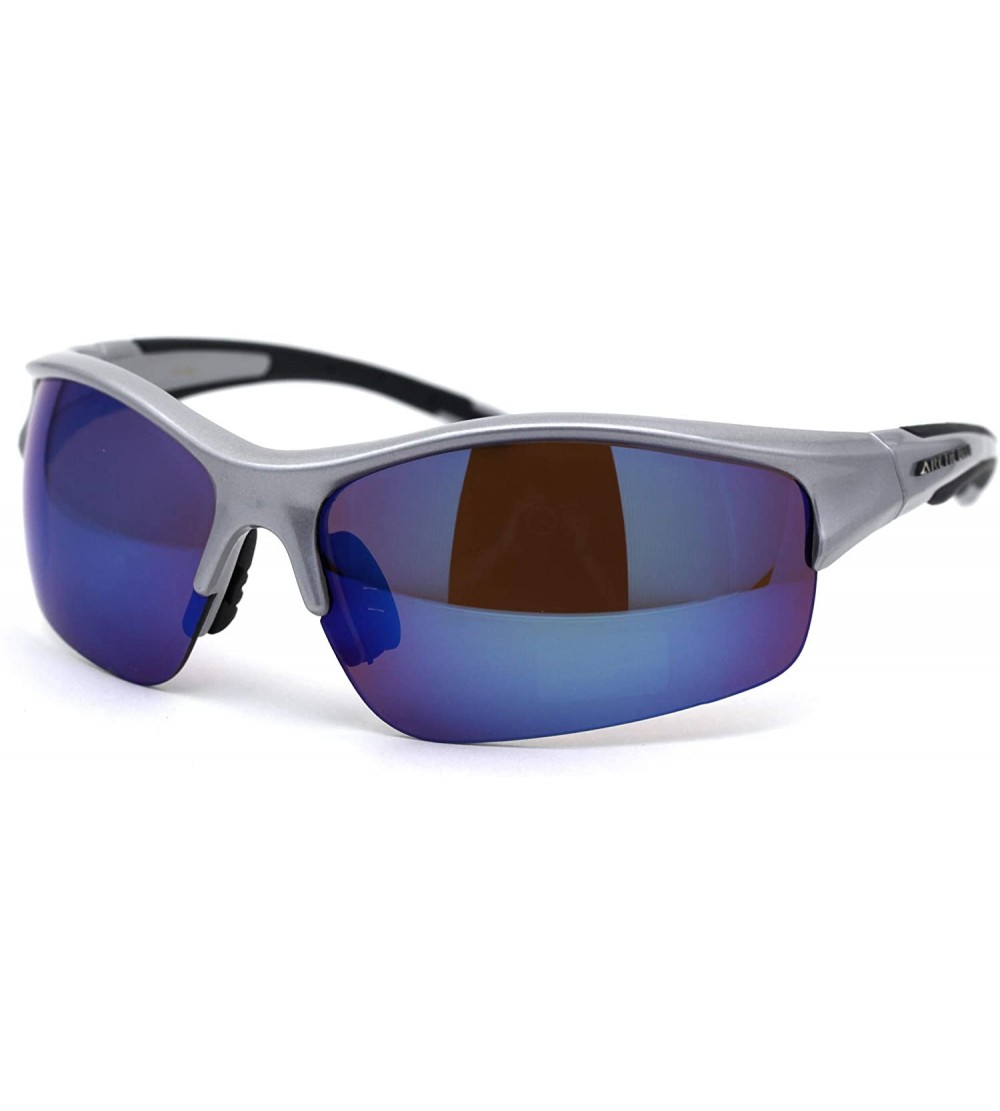 Rectangular Arctic Blue Bluetech Mirrored Lens Rectangular Half Rim Sport Sunglasses - Silver - CJ12N1680R8 $22.85