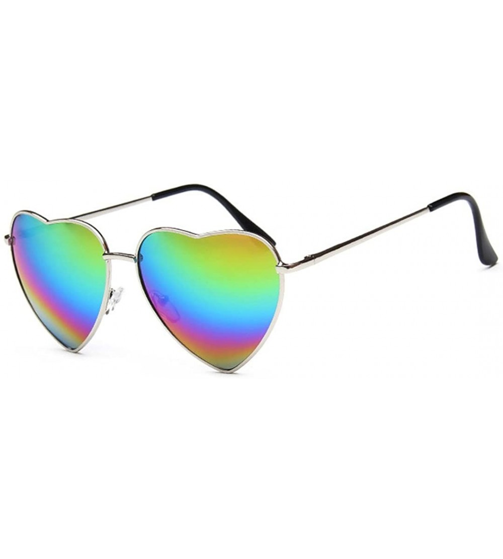 Aviator Women Heart Sunglasses Eyewear Beach Viator Mirror Lens Sunglasses - Rainbow 02 - CW18RLRYRN7 $20.95
