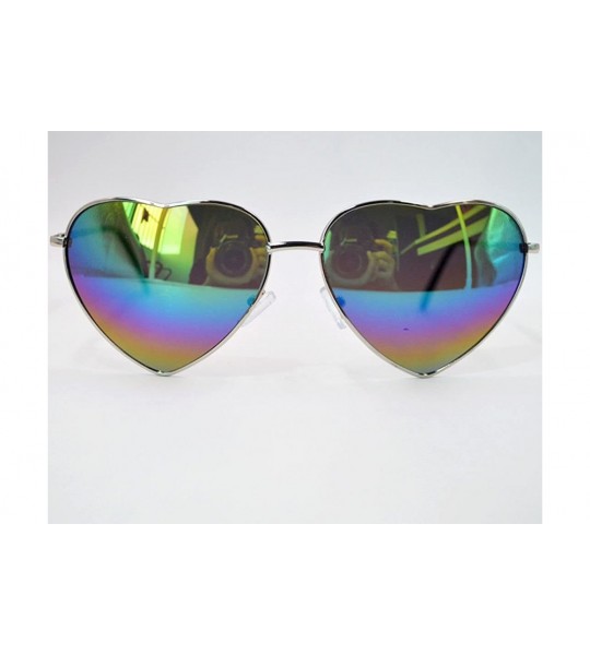 Aviator Women Heart Sunglasses Eyewear Beach Viator Mirror Lens Sunglasses - Rainbow 02 - CW18RLRYRN7 $20.95