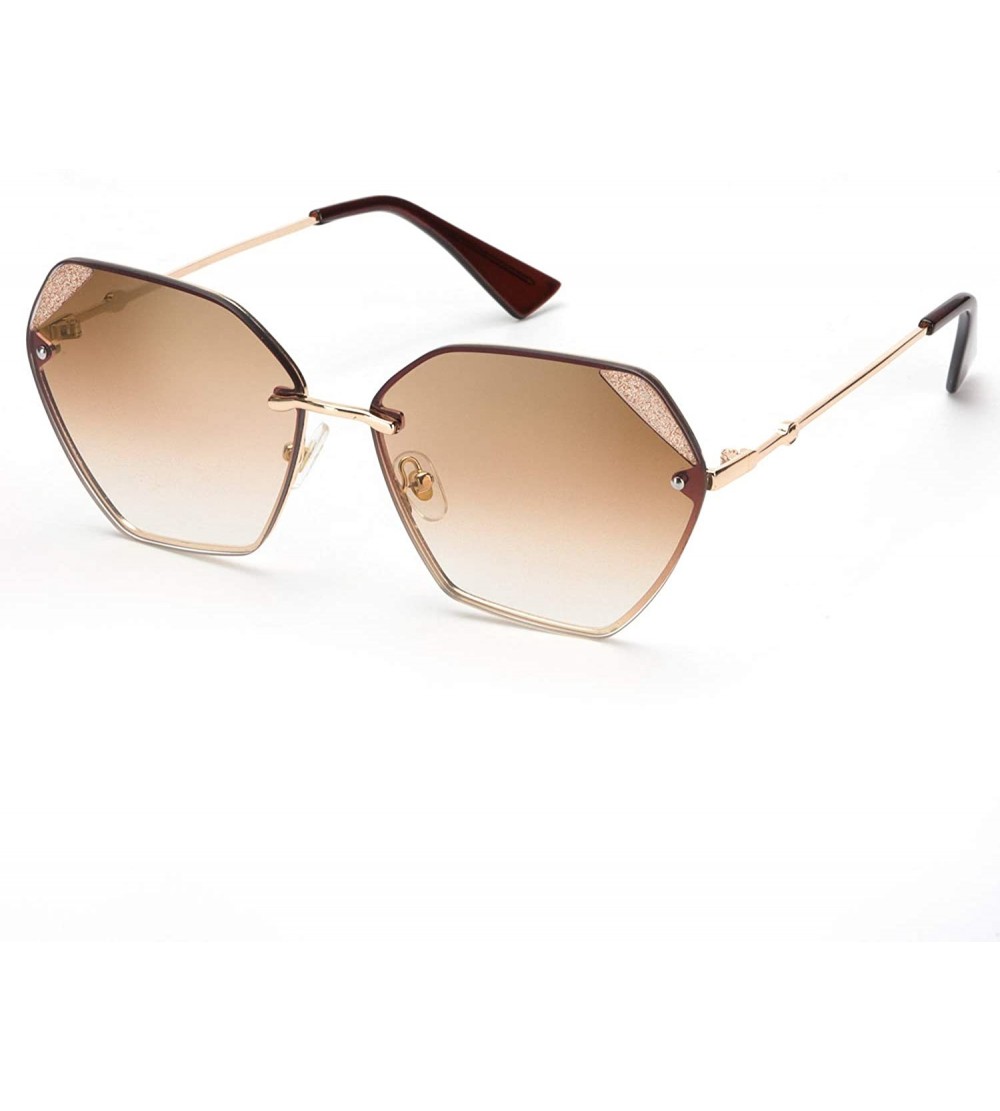 Sport Sunglasses for Women Fashion Polygonal Rimless Metal Frame Women Stylish Shades - Brown - C0197Y5QWI9 $41.14