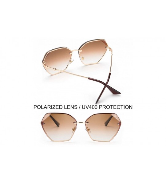 Sport Sunglasses for Women Fashion Polygonal Rimless Metal Frame Women Stylish Shades - Brown - C0197Y5QWI9 $41.14