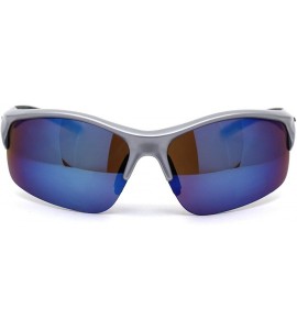 Rectangular Arctic Blue Bluetech Mirrored Lens Rectangular Half Rim Sport Sunglasses - Silver - CJ12N1680R8 $22.85