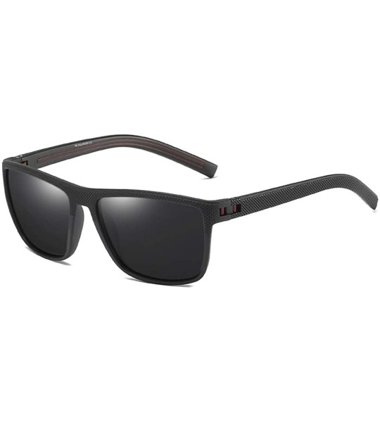 Oval Retro Polarized for Men Square TR90 Black Frame Hiking Sun Glasses Uv400 - C1 Black-red Gray - CS18M3N5Y2X $59.75