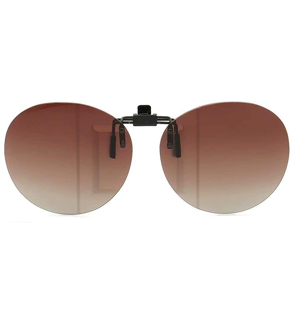 Round Round Oval Clip On Flip Up Sunglass Lenses Mens Womens Polarized Sunglasses - Dark Brown - CP18X95A5HL $17.91