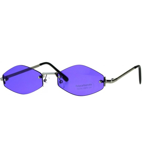 Oval Rimless Skinny Diamond Shape Sunglasses Womens Indie Fashion Shades - Silver (Purple) - CP18EDH0SN7 $21.82