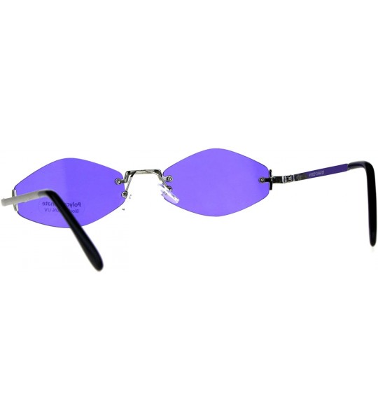 Oval Rimless Skinny Diamond Shape Sunglasses Womens Indie Fashion Shades - Silver (Purple) - CP18EDH0SN7 $21.82