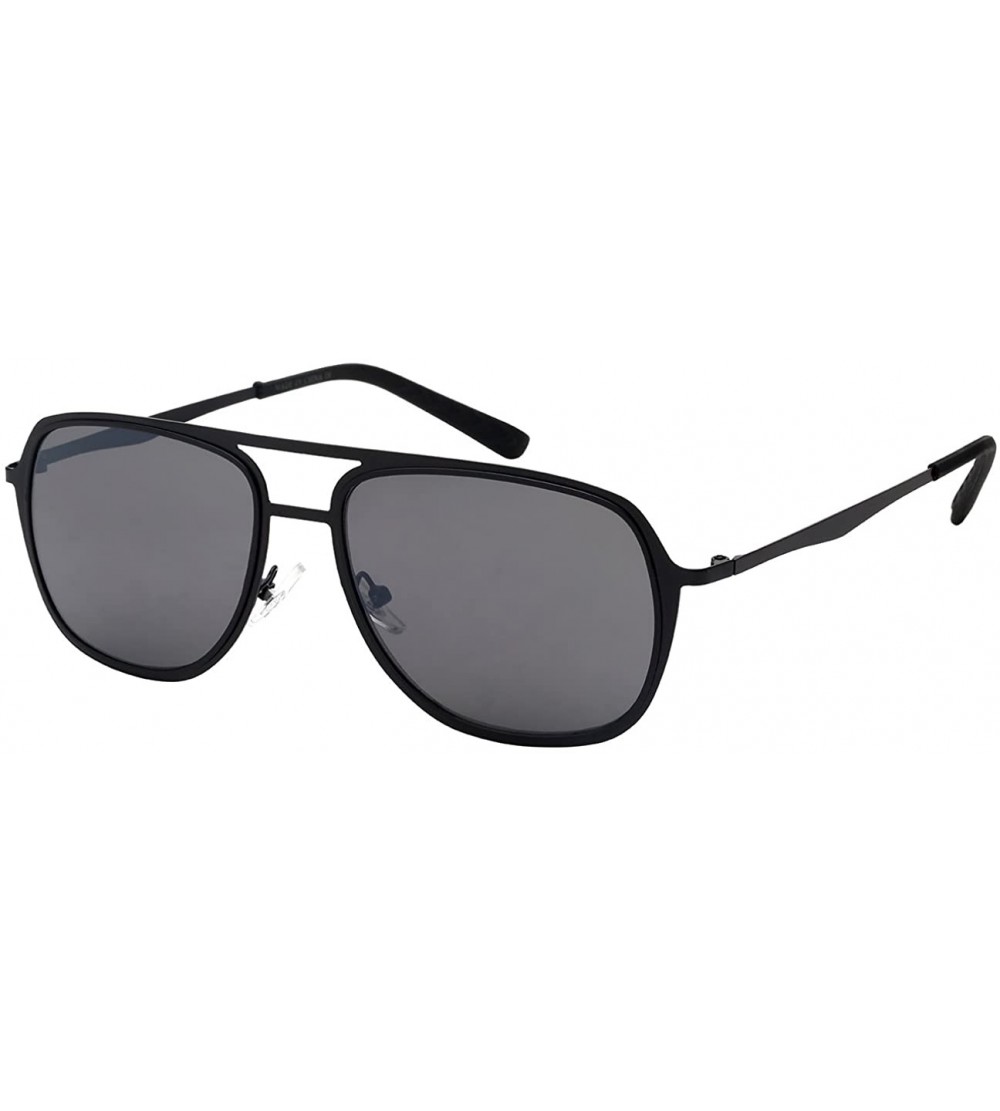 Square Sleek Metal Aviators w/Flat Flash Mirrored Lens 25136-FLFM - Black - CP12LQ0RMWD $18.67