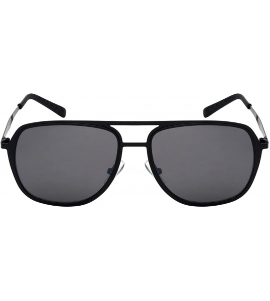 Square Sleek Metal Aviators w/Flat Flash Mirrored Lens 25136-FLFM - Black - CP12LQ0RMWD $18.67