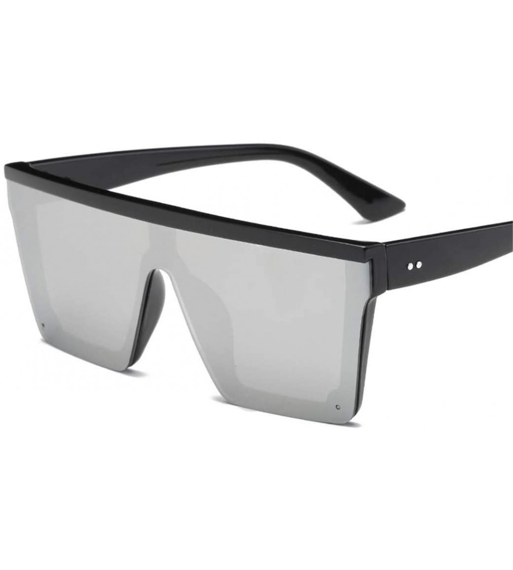 Square Male Flat Top Sunglasses Black Square UV400 Gradient Sun Glasses for Men Cool One Piece - Silver - C0194OGN0UD $37.98