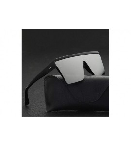 Square Male Flat Top Sunglasses Black Square UV400 Gradient Sun Glasses for Men Cool One Piece - Silver - C0194OGN0UD $37.98