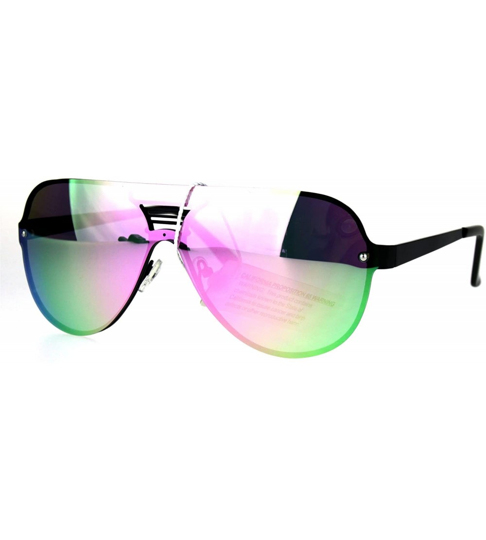 Rimless Unisex Aviator Sunglasses Full Mirrored Lens Frame Designer Fashion - Black (Pink Green Mirror) - CM186NW6KC0 $20.74