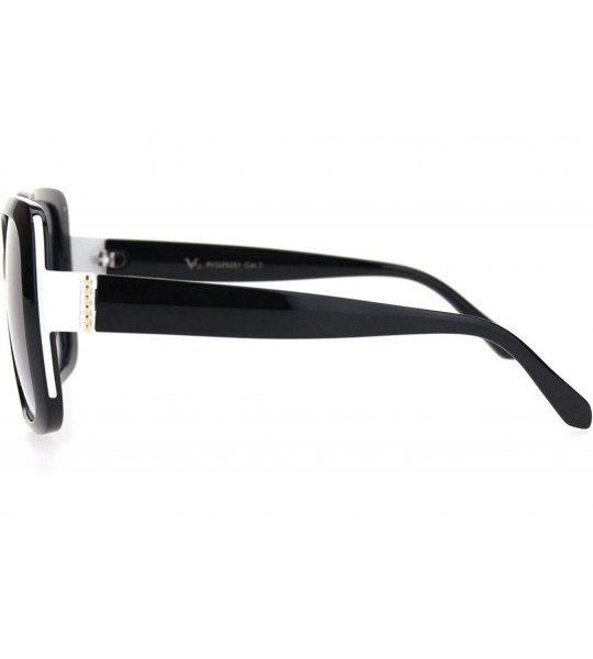 Rectangular Womens Chic Squared Rectangular Butterfly Plastic Sunglasses - Black White Smoke - C318OQXD3DO $22.81