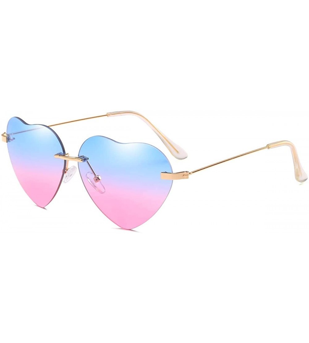 Cat Eye Heart Sunglasses Thin Metal Frame Lovely Heart Style for Women - Blue and Pink - CU18Q89QD87 $21.36