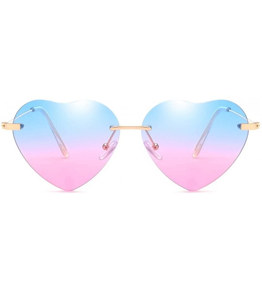 Cat Eye Heart Sunglasses Thin Metal Frame Lovely Heart Style for Women - Blue and Pink - CU18Q89QD87 $21.36