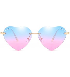 Cat Eye Heart Sunglasses Thin Metal Frame Lovely Heart Style for Women - Blue and Pink - CU18Q89QD87 $21.36