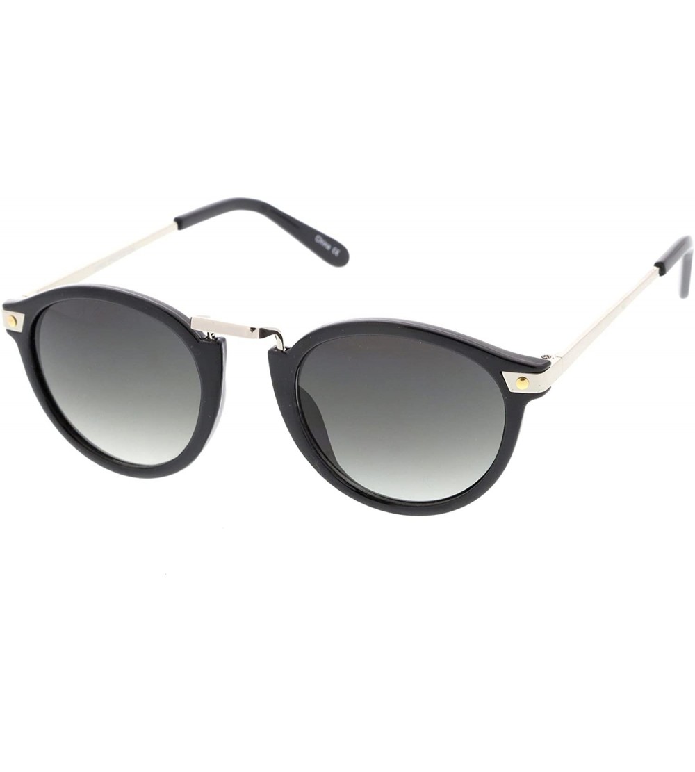 Round Retro Horn Rimmed Metal Nose Bridge P3 Round Sunglasses 50mm - Shiny Black-silver / Lavender - CJ12O1HTX9C $19.14