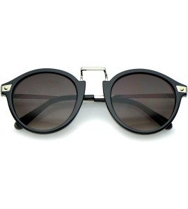 Round Retro Horn Rimmed Metal Nose Bridge P3 Round Sunglasses 50mm - Shiny Black-silver / Lavender - CJ12O1HTX9C $19.14