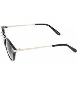 Round Retro Horn Rimmed Metal Nose Bridge P3 Round Sunglasses 50mm - Shiny Black-silver / Lavender - CJ12O1HTX9C $19.14