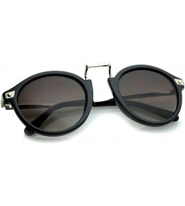 Round Retro Horn Rimmed Metal Nose Bridge P3 Round Sunglasses 50mm - Shiny Black-silver / Lavender - CJ12O1HTX9C $19.14