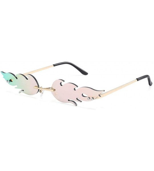 Rimless New 2019 Fashion Fire Flame Sunglasses Women Men Rimless Wave Sun Glasses Green - Pink - CD18YQNYWXT $16.86