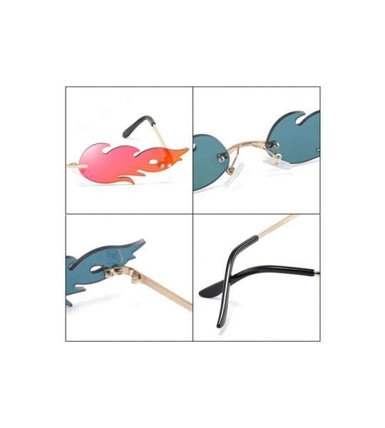 Rimless New 2019 Fashion Fire Flame Sunglasses Women Men Rimless Wave Sun Glasses Green - Pink - CD18YQNYWXT $16.86