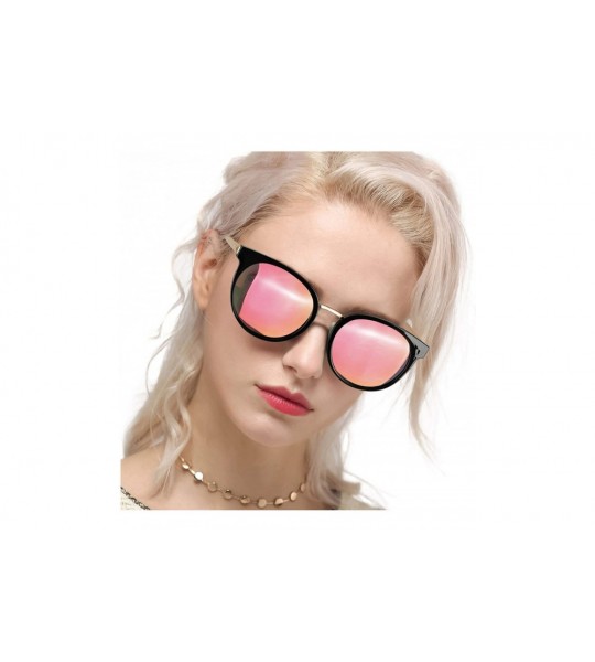 Oversized Oversized Round Cat eye Sunglasses for Women Polarized UV400 Protection - A Black Cateye Gold Rose Mirror Glasses -...