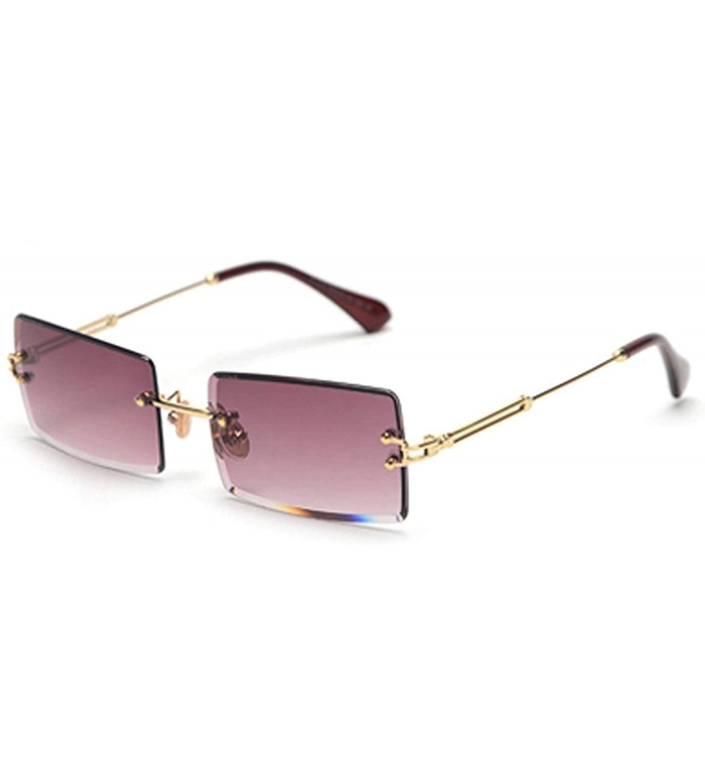 Semi-rimless Small Rectangle Sunglasses Women RimlSquare Sun Glasses 2019 Summer Style Female Uv400 Green Brown - Purple Gray...