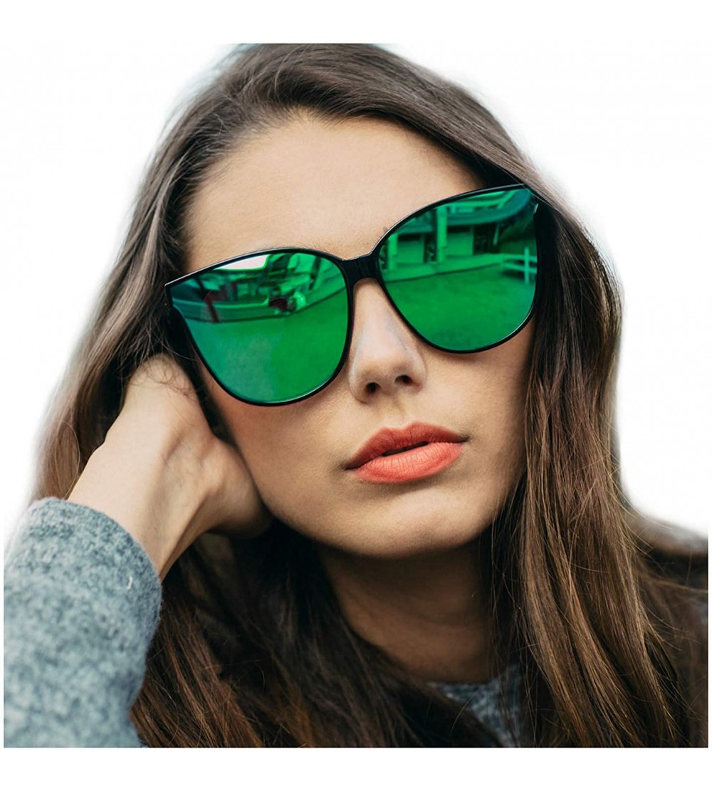 Aviator Sunglasses Polarized Oversized Fashion - Black Frame/Green Mirrored Lens - C7198G0LS3X $40.09
