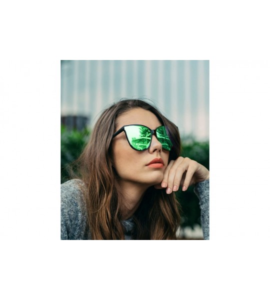 Aviator Sunglasses Polarized Oversized Fashion - Black Frame/Green Mirrored Lens - C7198G0LS3X $40.09