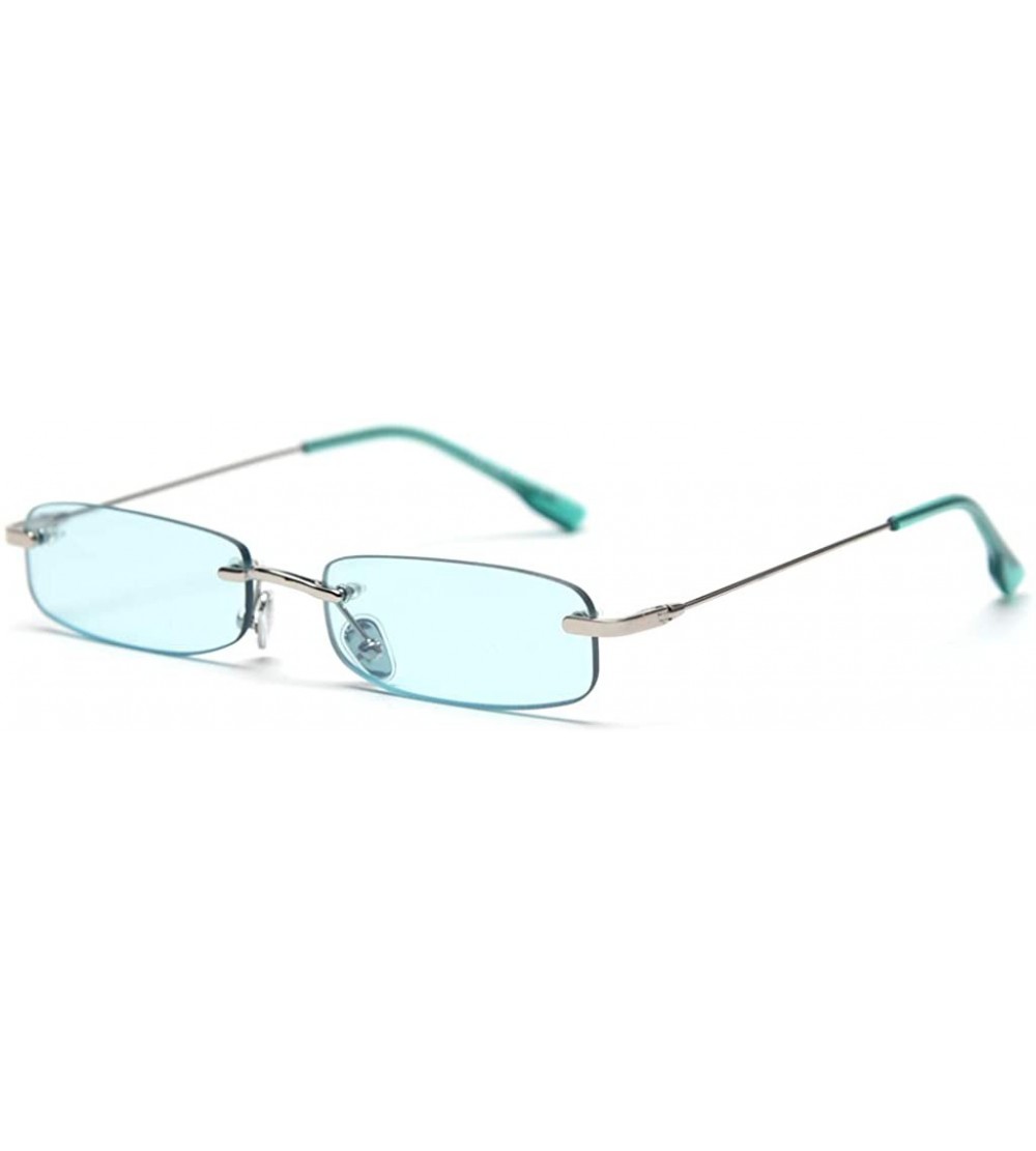 Square Retro Rimless Sunglasses Square Men Tinted Color Small Sun Glasses for Women Uv400 - Silver With Green - C81974TGEL7 $...