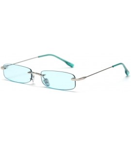 Square Retro Rimless Sunglasses Square Men Tinted Color Small Sun Glasses for Women Uv400 - Silver With Green - C81974TGEL7 $...