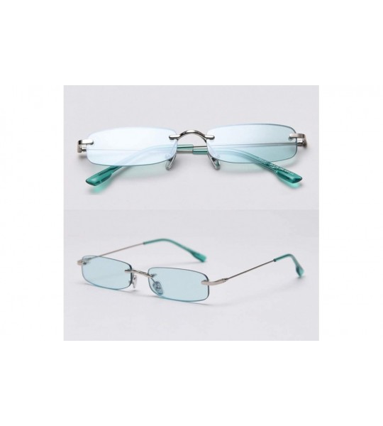 Square Retro Rimless Sunglasses Square Men Tinted Color Small Sun Glasses for Women Uv400 - Silver With Green - C81974TGEL7 $...