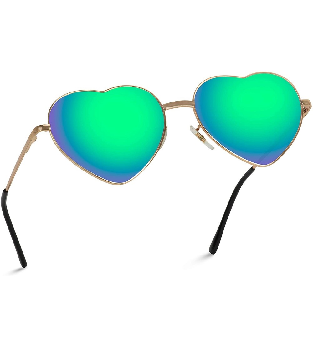 Aviator Women Metal Heart Frame Mirror Lens Cupid Heartshape Sunglasses - Gold Frame / Mirror Green Lens - CC12123UETH $30.59