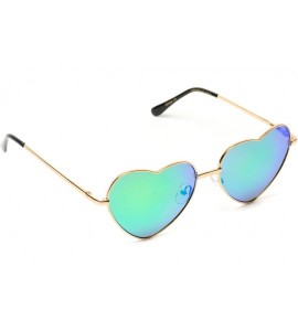 Aviator Women Metal Heart Frame Mirror Lens Cupid Heartshape Sunglasses - Gold Frame / Mirror Green Lens - CC12123UETH $30.59