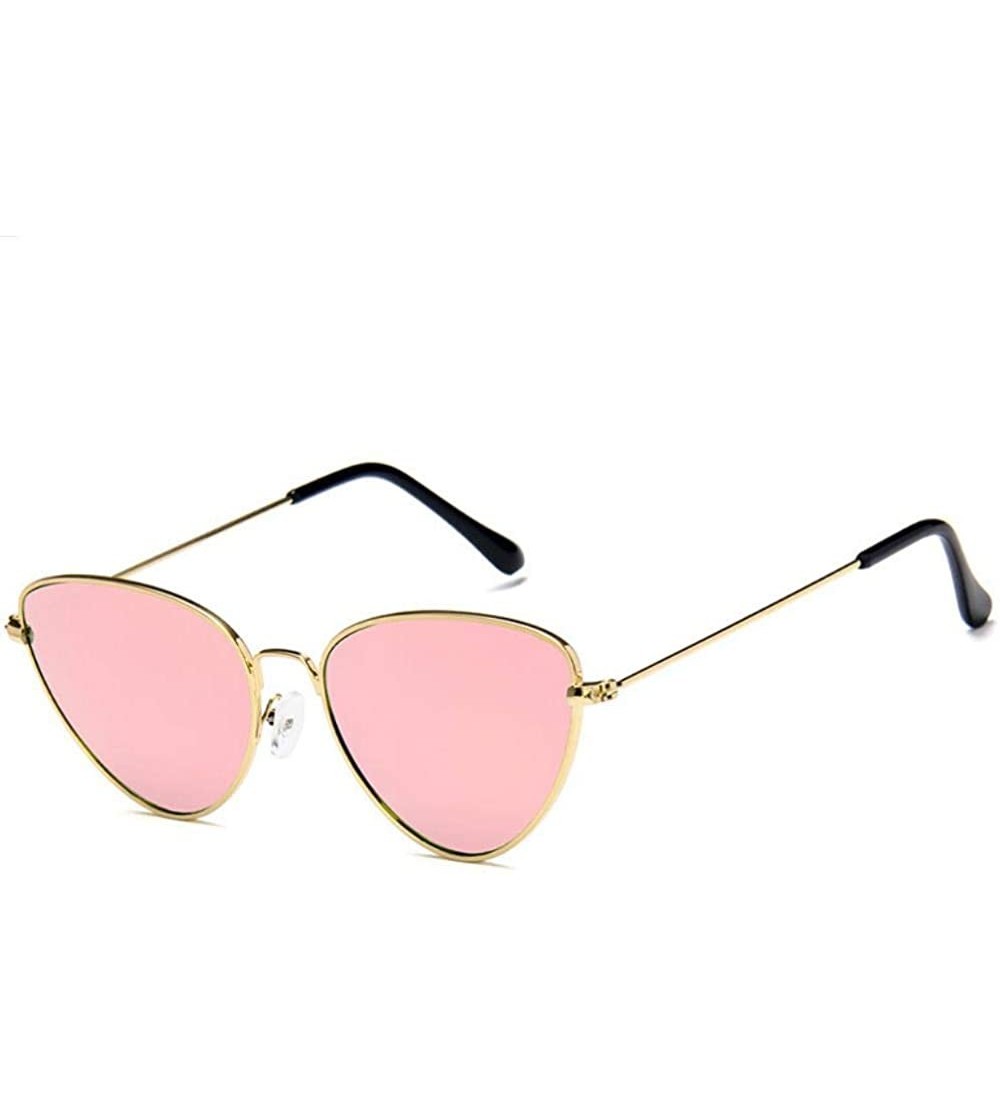 Cat Eye Women Fashion Triangle Cat Eye Sunglasses with Case UV400 Protection Beach - Gold Frame/Pink Mercury Lens - CT18WOWN3...