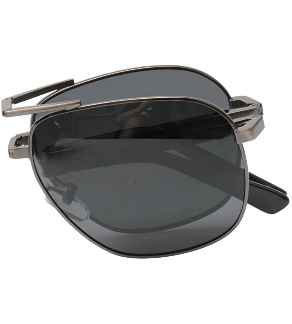 Wayfarer Limited Edition Metal Alloy Frame Folding Compact Pocket Aviator Sunglasses - Gun - CR12EJZX4IX $33.41