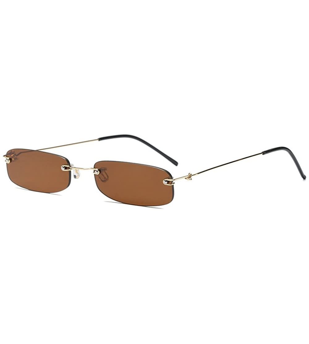 Rectangular Small Chic Rectangular Rimless Sunglasses Women Men Fashion Vintage Design UV400 - Brown - CN18E37L8AX $23.72