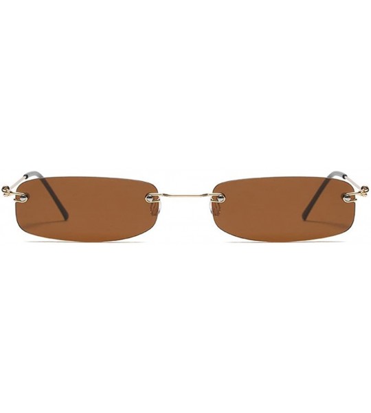 Rectangular Small Chic Rectangular Rimless Sunglasses Women Men Fashion Vintage Design UV400 - Brown - CN18E37L8AX $23.72