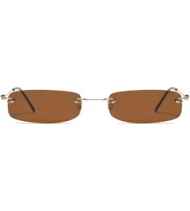 Rectangular Small Chic Rectangular Rimless Sunglasses Women Men Fashion Vintage Design UV400 - Brown - CN18E37L8AX $23.72