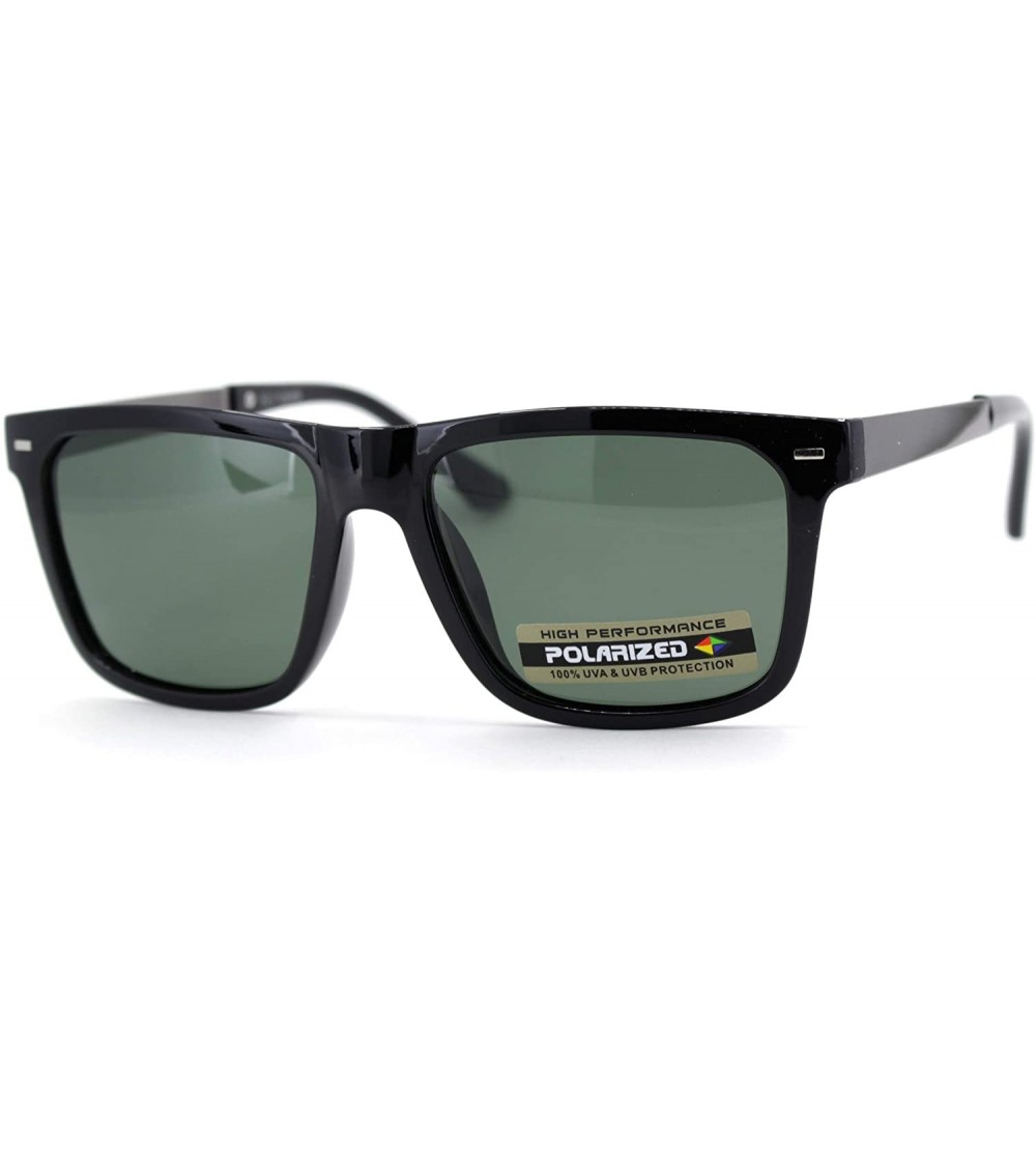 Rectangular Polarized Mens Hipster Horn Rim Metal Arm Sunglasses - Shiny Black Green - CQ18UERD657 $19.32