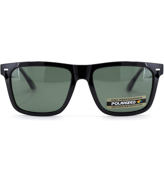 Rectangular Polarized Mens Hipster Horn Rim Metal Arm Sunglasses - Shiny Black Green - CQ18UERD657 $19.32