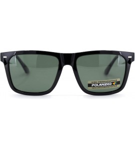 Rectangular Polarized Mens Hipster Horn Rim Metal Arm Sunglasses - Shiny Black Green - CQ18UERD657 $19.32