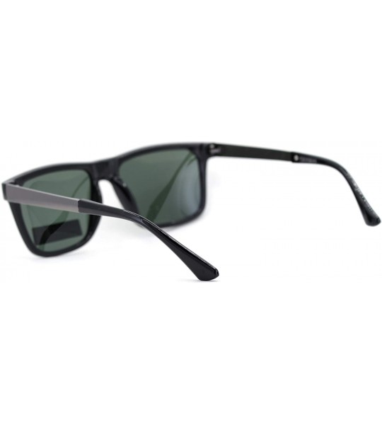 Rectangular Polarized Mens Hipster Horn Rim Metal Arm Sunglasses - Shiny Black Green - CQ18UERD657 $19.32