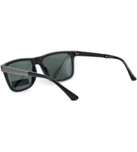 Rectangular Polarized Mens Hipster Horn Rim Metal Arm Sunglasses - Shiny Black Green - CQ18UERD657 $19.32