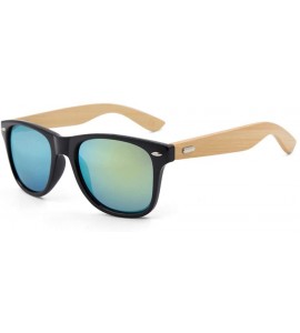 Square Retro Sunglasses Men Bamboo Sunglass Women Sport Goggles Gold Mirror Sun Glasses - C14 - C0194OOA40C $46.15