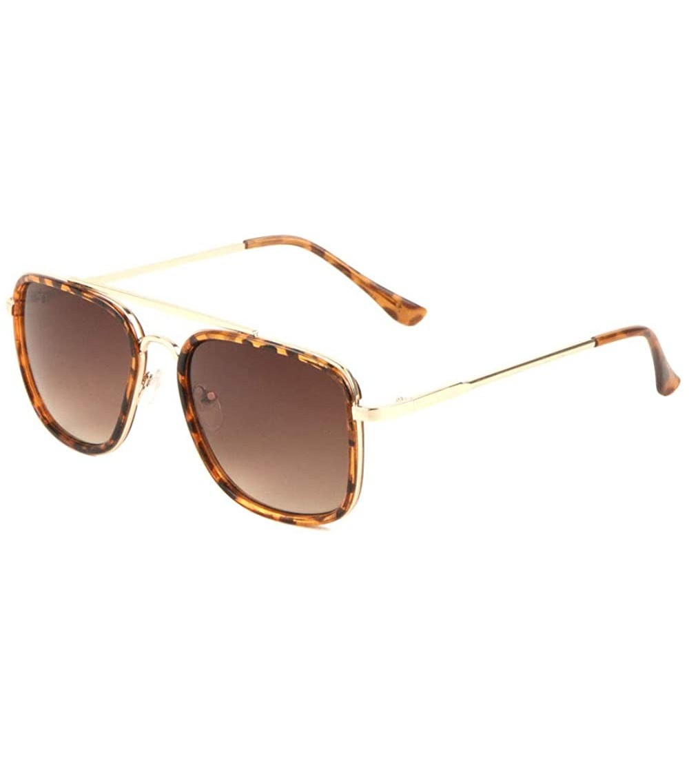 Square Classic Square Double Frame Thin Metal Aviator Sunglasses - Brown Demi - CF197USULL3 $25.58