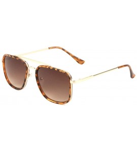 Square Classic Square Double Frame Thin Metal Aviator Sunglasses - Brown Demi - CF197USULL3 $25.58