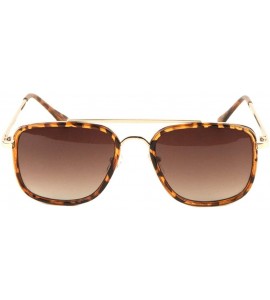 Square Classic Square Double Frame Thin Metal Aviator Sunglasses - Brown Demi - CF197USULL3 $25.58