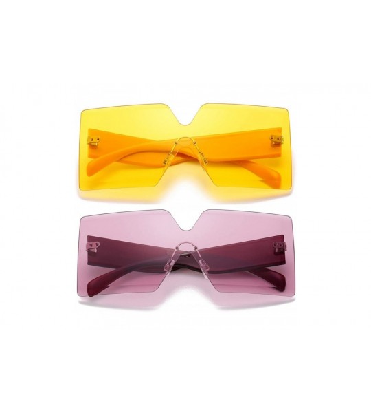 Rimless Oversized Square Sunglasses for Women Rimless Frame Candy Color Transparent Glasses - 2 Pack-pink/Yellow - CU18INQQNL...